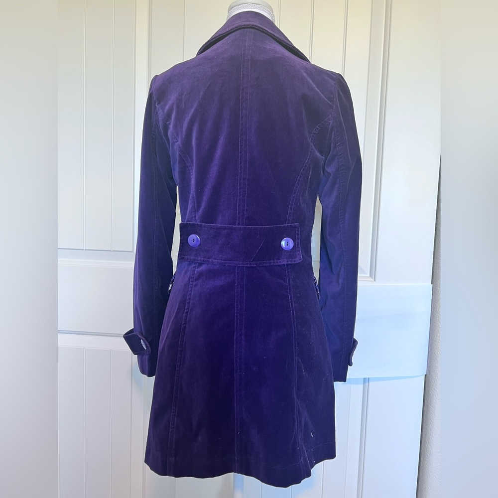 Velvet Cotton Purple Button Trench Pockets Sz Medium Unique - Picture 3 of 13
